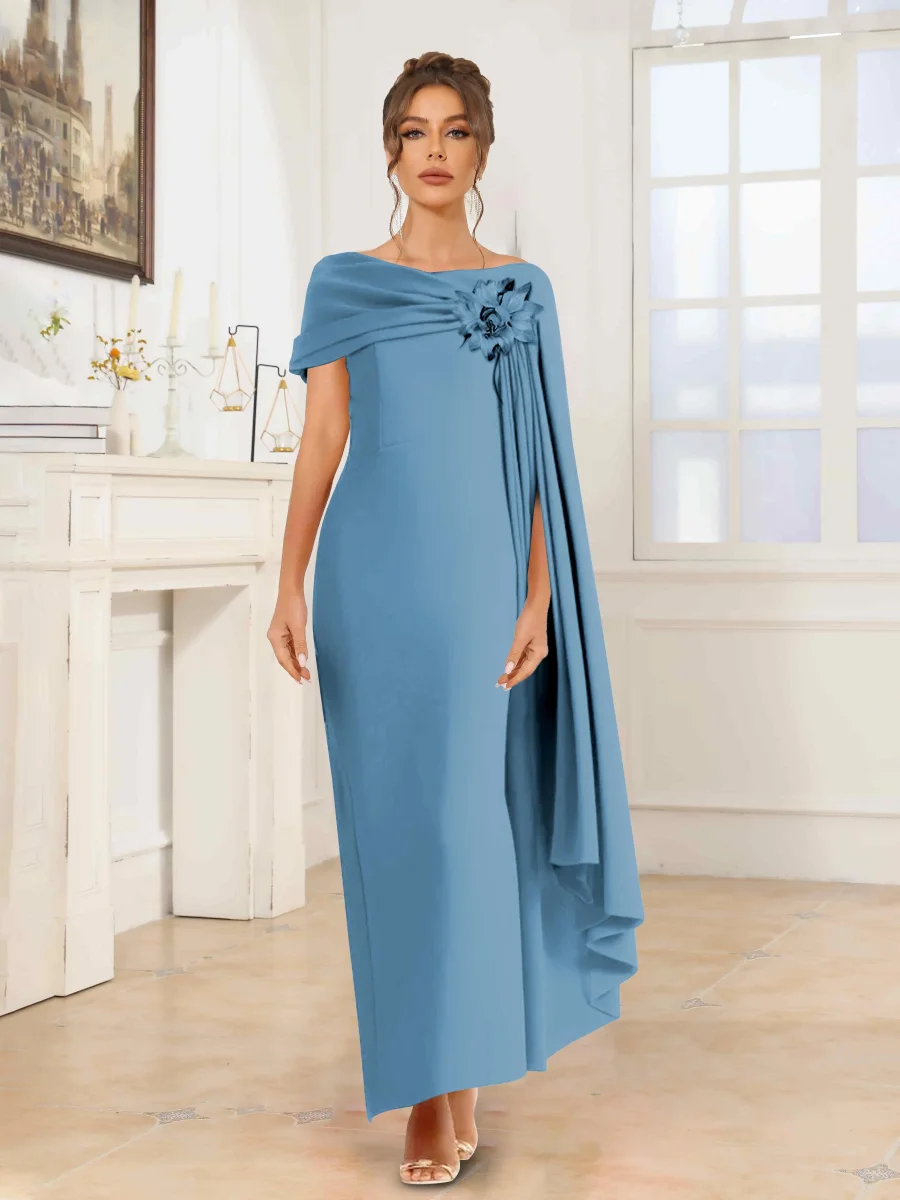 Robes De Soirée En Satin À Élégante Asymétrique Cape Fleur Maxi Ulythia – Image 6