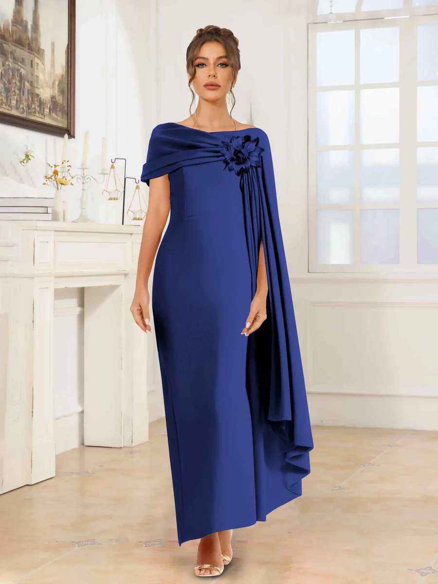 Robes De Soirée En Satin À Élégante Asymétrique Cape Fleur Maxi Ulythia – Image 7