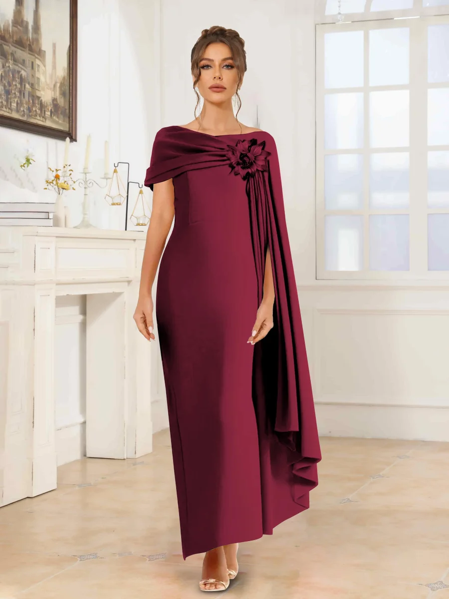 Robes De Soirée En Satin À Élégante Asymétrique Cape Fleur Maxi Ulythia – Image 8