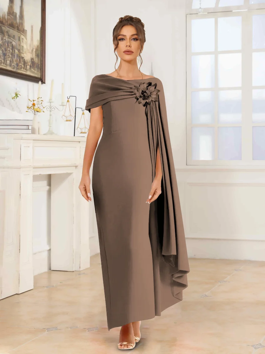 Robes De Soirée En Satin À Élégante Asymétrique Cape Fleur Maxi Ulythia – Image 9