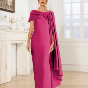 Robes De Soirée En Satin À Élégante Asymétrique Cape Fleur Maxi Ulythia