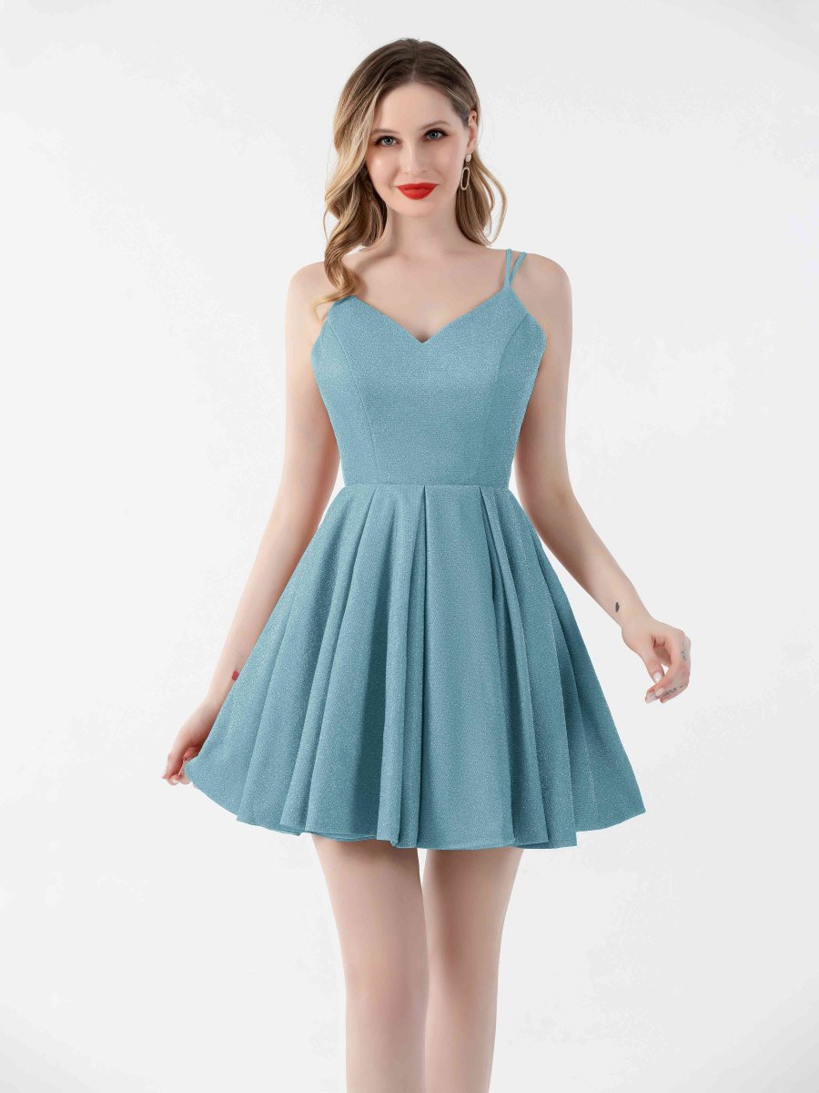 Robes De Soirée Mini En Paillettes À Bretelles Spaghetti Dos Zip Amaya – Image 7