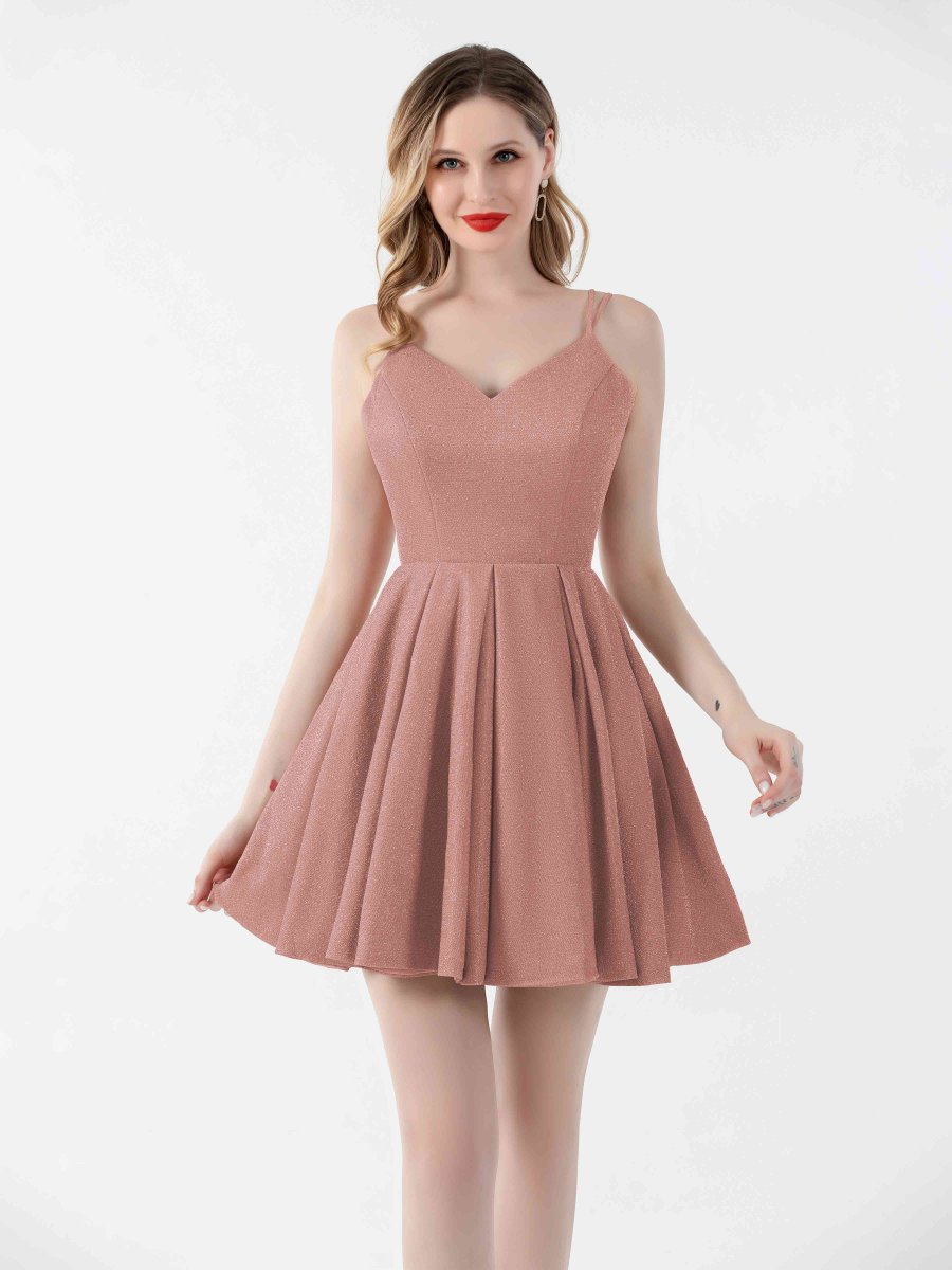 Robes De Soirée Mini En Paillettes À Bretelles Spaghetti Dos Zip Amaya – Image 2