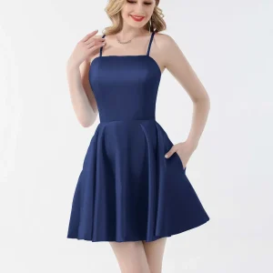 Robes De Soirée Mini En Satin À Dos À Nouer Et Bretelles Spaghetti Ryleigh