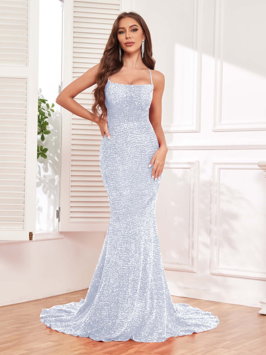 Robes En Pailleté À Dos À Nouer Traîne Pinceau Sirène Cataleya – Image 7