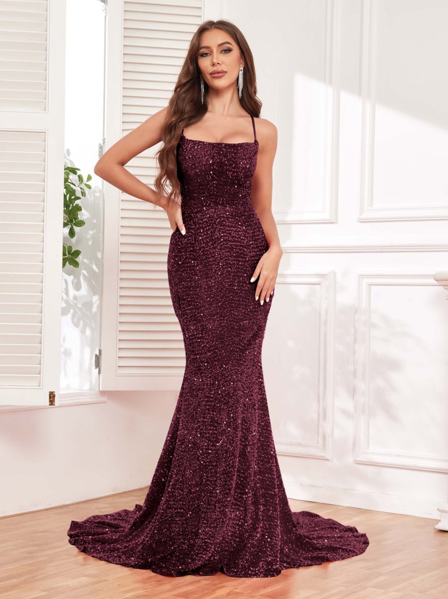 Robes En Pailleté À Dos À Nouer Traîne Pinceau Sirène Cataleya – Image 5