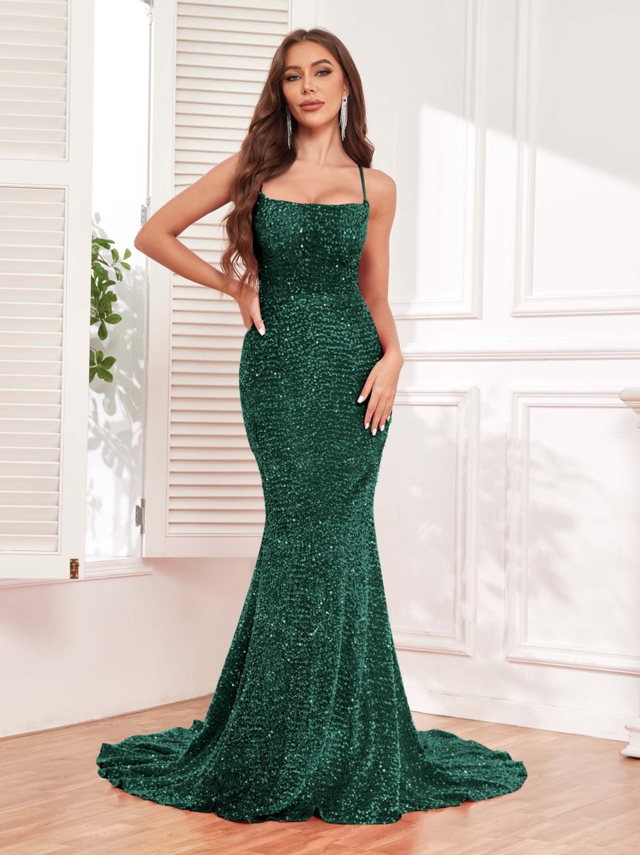 Robes En Pailleté À Dos À Nouer Traîne Pinceau Sirène Cataleya – Image 3