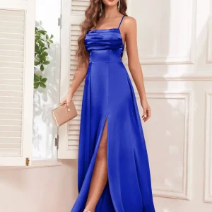 Robes En Satin À Longueur Au Sol Dos À Nœud Et Bretelles Spaghetti Jocelyn