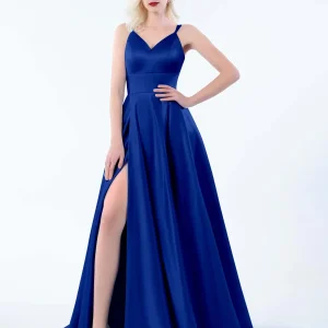 Robes En Satin À Sans Manches Et Col V Avec Fente À Jambe Molly