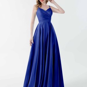 Robes En Satin À Sans Manches Et Col V Avec Poches Alaina