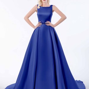 Robes En Satin À Traîne Pinceau Perlé Et Sans Manches Avec Poches Ruth