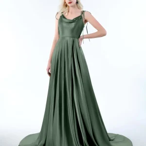 Robes En Satin À Écharpe Bretelles Spaghetti Et Dos Nouer Rosalie