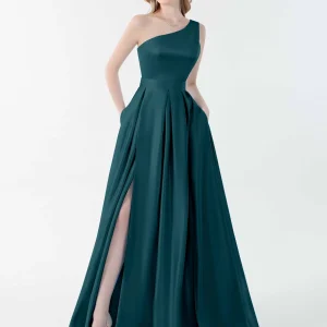 Robes En Satin À Asymétrique A-Ligne Et Fente À Jambe Avec Poches Aspen