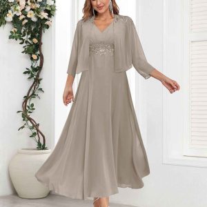 Robes Mère De La Mariée 2 Pièces En Mousseline À Dentelle Appliqués Kamiyah