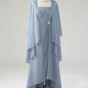 Robes Mère De La Mariée 2 Pièces En Mousseline À Plissé Asymétrique