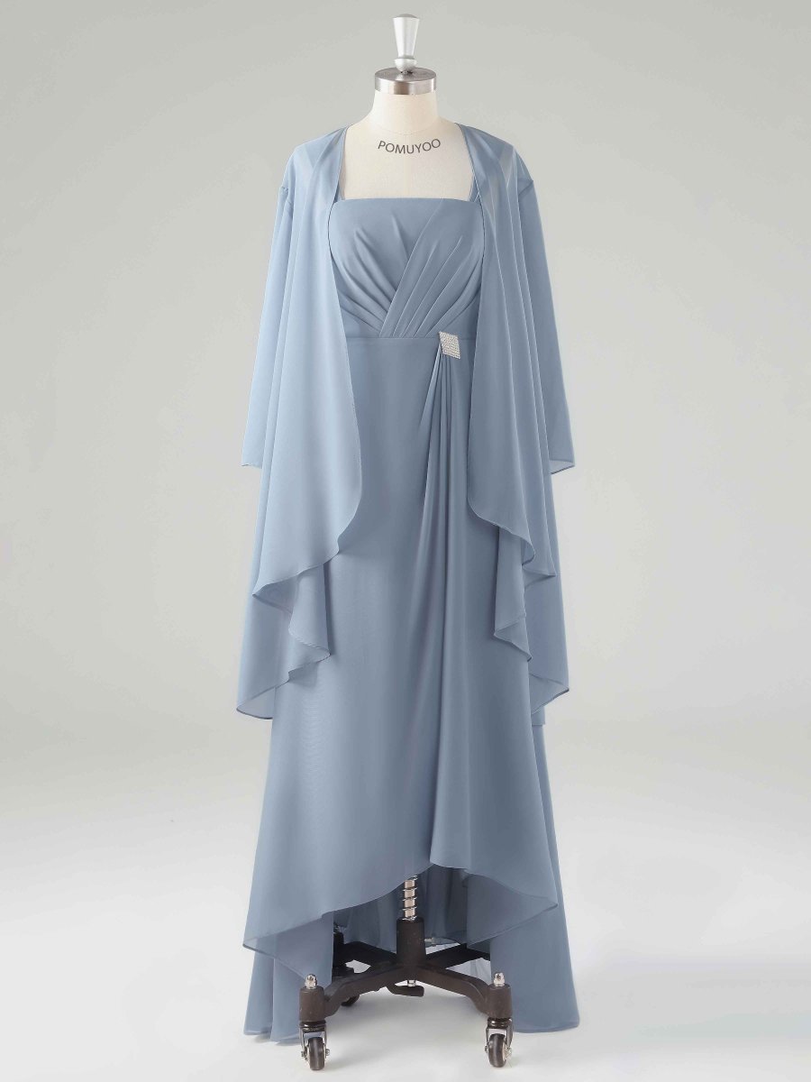 Robes Mère De La Mariée 2 Pièces En Mousseline À Plissé Asymétrique