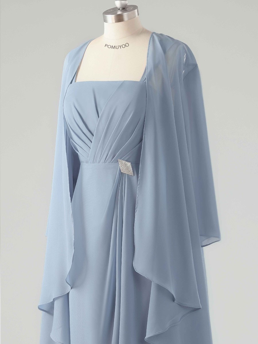 Robes Mère De La Mariée 2 Pièces En Mousseline À Plissé Asymétrique – Image 4