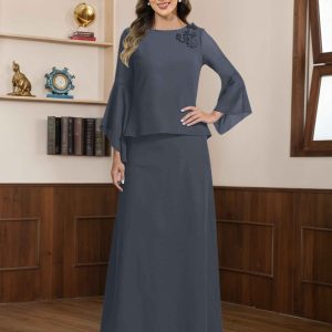 Robes Mère De La Mariée 2 Pièces En Mousseline À Manches Longues Pavetta