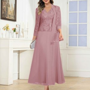 Robes Mère De La Mariée 3 Pièces En Mousseline À Pailleté Longue Sunniva