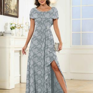 Robes Mère De La Mariée À Col Bénitier Perles Dentelle Jacquard Fleur