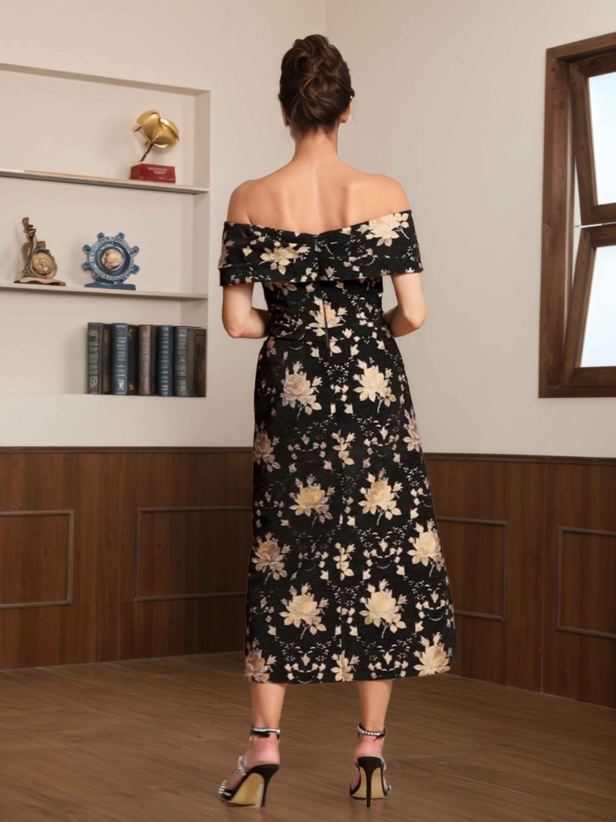 Robes Mère De La Mariée À Épaules Dénudées Jacquard Midi Undine – Image 3