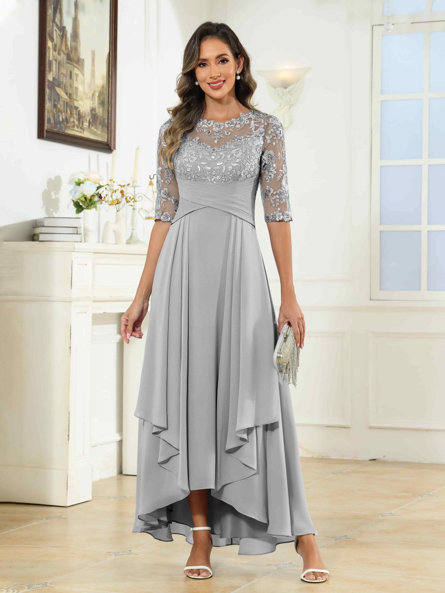 Robes Mère De La Mariée À Illusion Dentelle Volants Demi Manches Bridget – Image 4