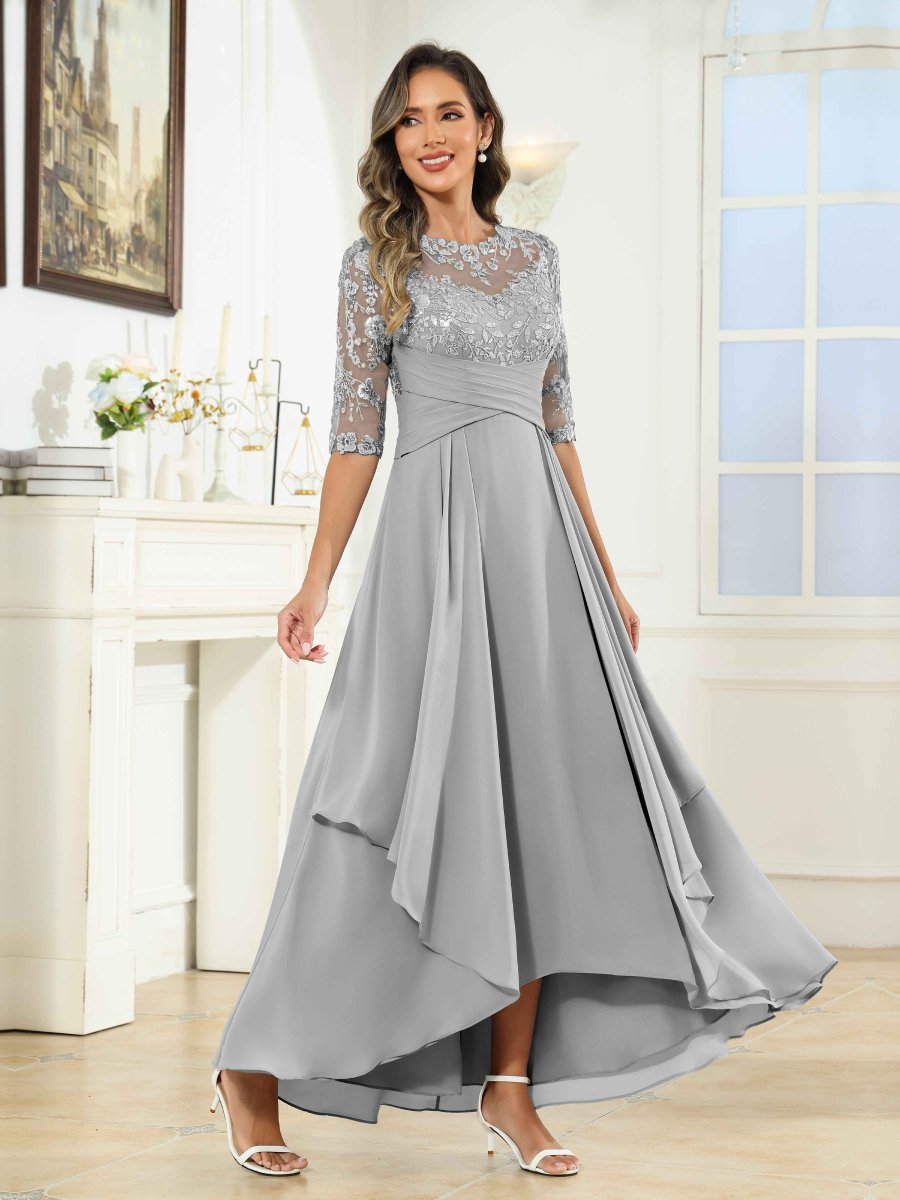 Robes Mère De La Mariée À Illusion Dentelle Volants Demi Manches Bridget – Image 5