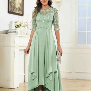 Robes Mère De La Mariée À Illusion Dentelle Volants Demi Manches Bridget