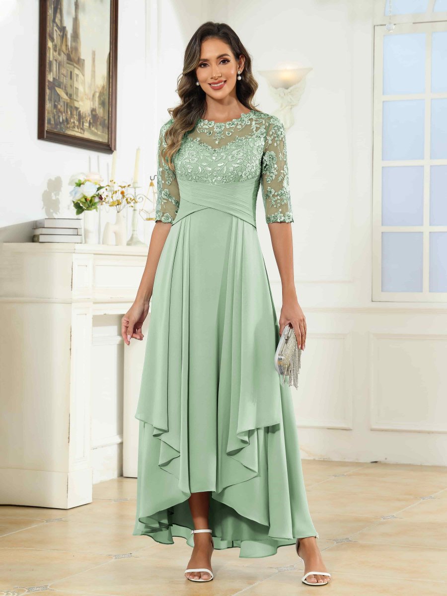 Robes Mère De La Mariée À Illusion Dentelle Volants Demi Manches Bridget – Image 2