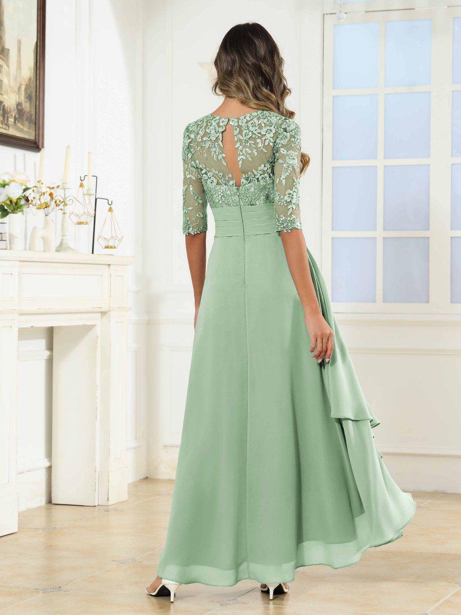 Robes Mère De La Mariée À Illusion Dentelle Volants Demi Manches Bridget – Image 3