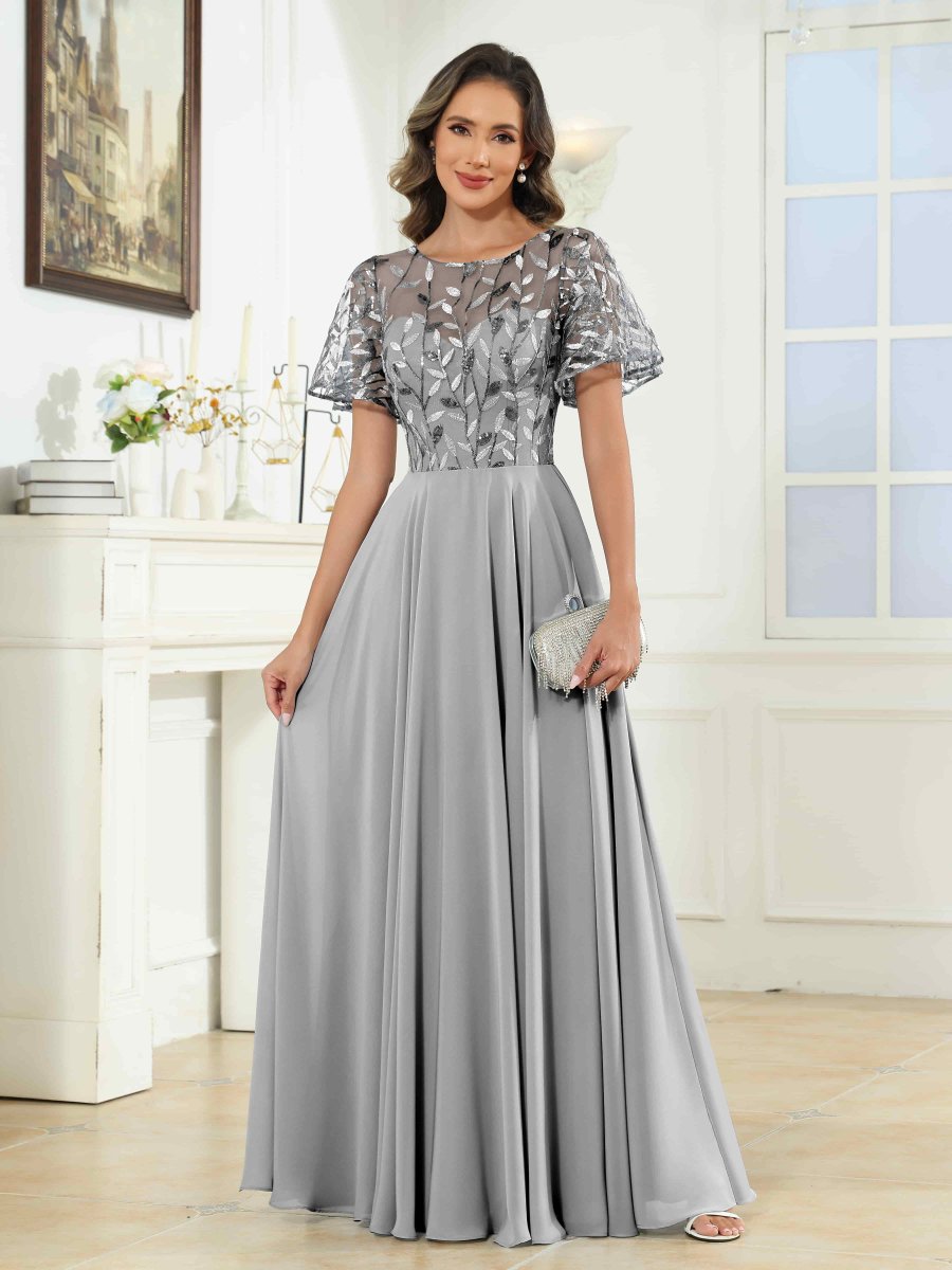 Robes Mère De La Mariée À Illusion Pailleté Longueur Au Sol Noemi – Image 6