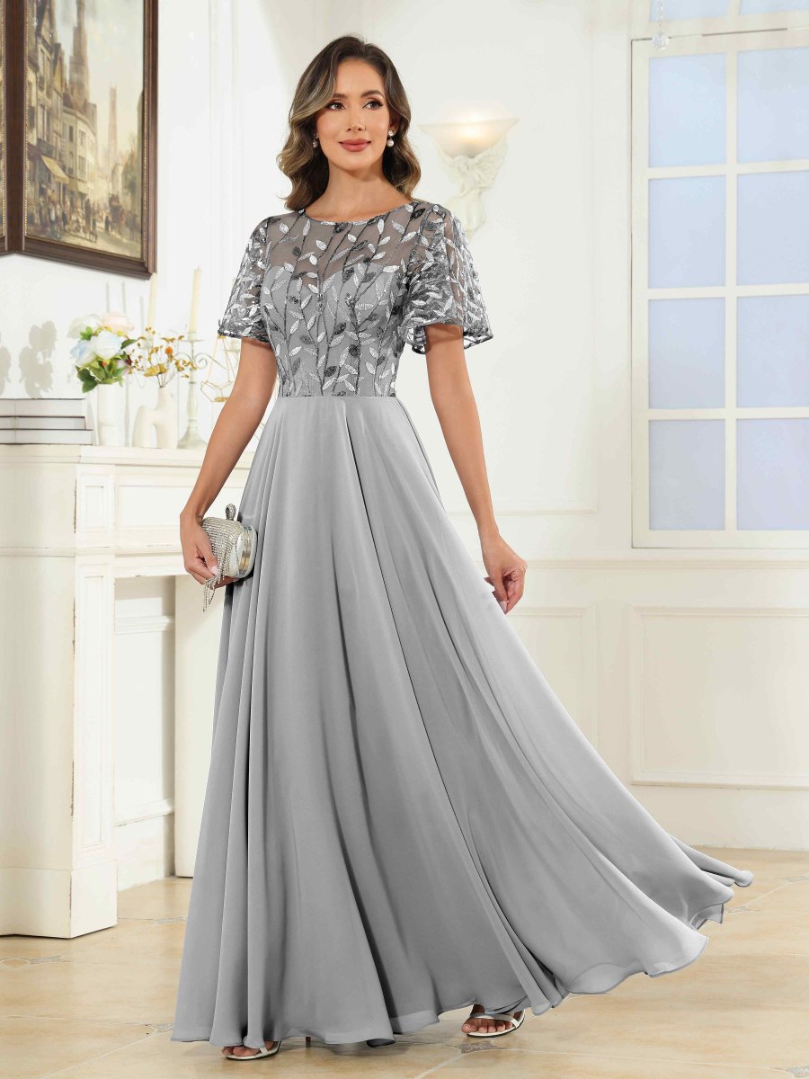 Robes Mère De La Mariée À Illusion Pailleté Longueur Au Sol Noemi – Image 7