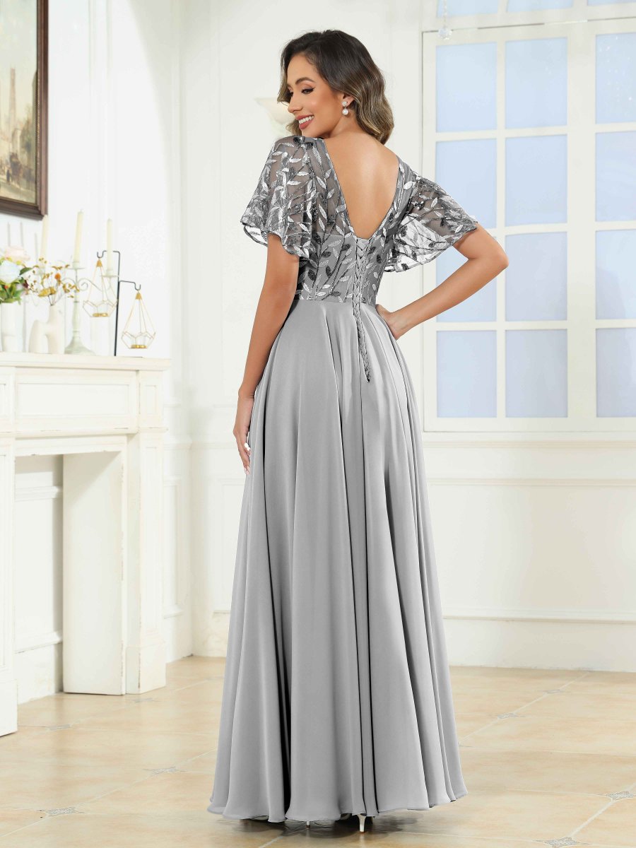 Robes Mère De La Mariée À Illusion Pailleté Longueur Au Sol Noemi – Image 8