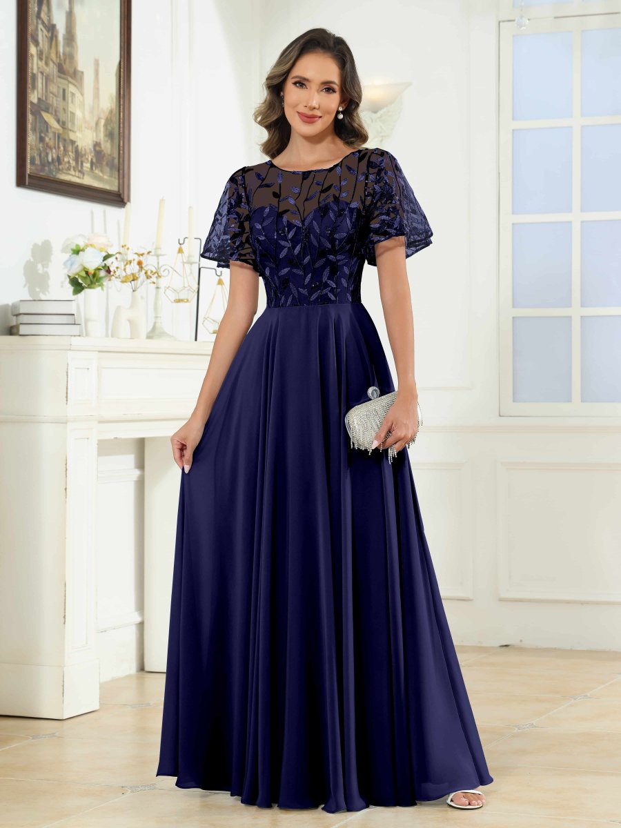 Robes Mère De La Mariée À Illusion Pailleté Longueur Au Sol Noemi – Image 9