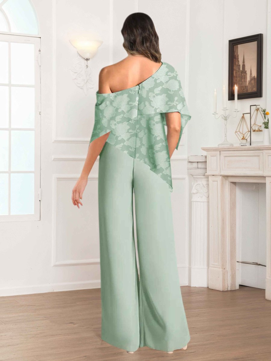 Tailleur-pantalon Mère De La Mariée À Une Épaule Dentelle Jacquard Eldora – Image 4