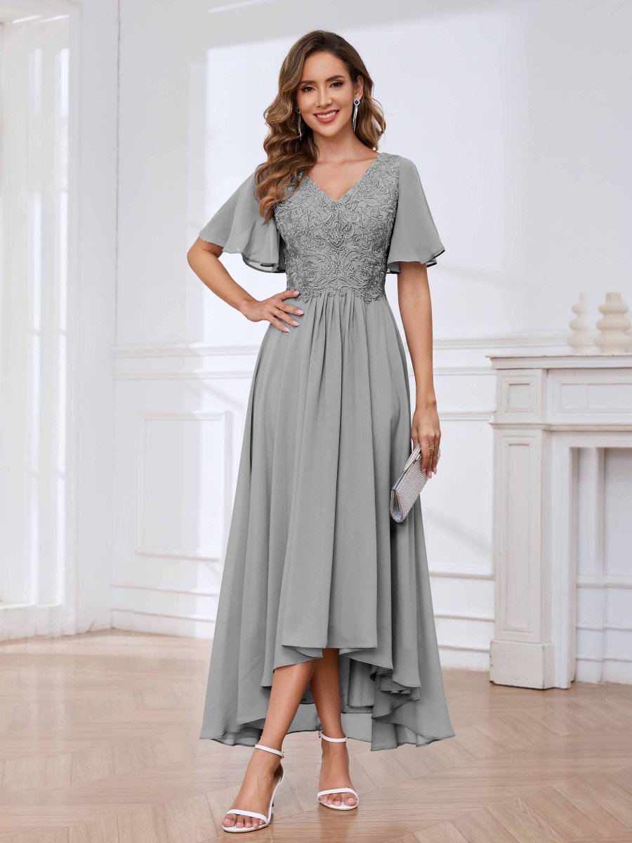 Robes Mère De La Mariée À Dentelle Appliqués Asymétrique À Lacets Abby – Image 7