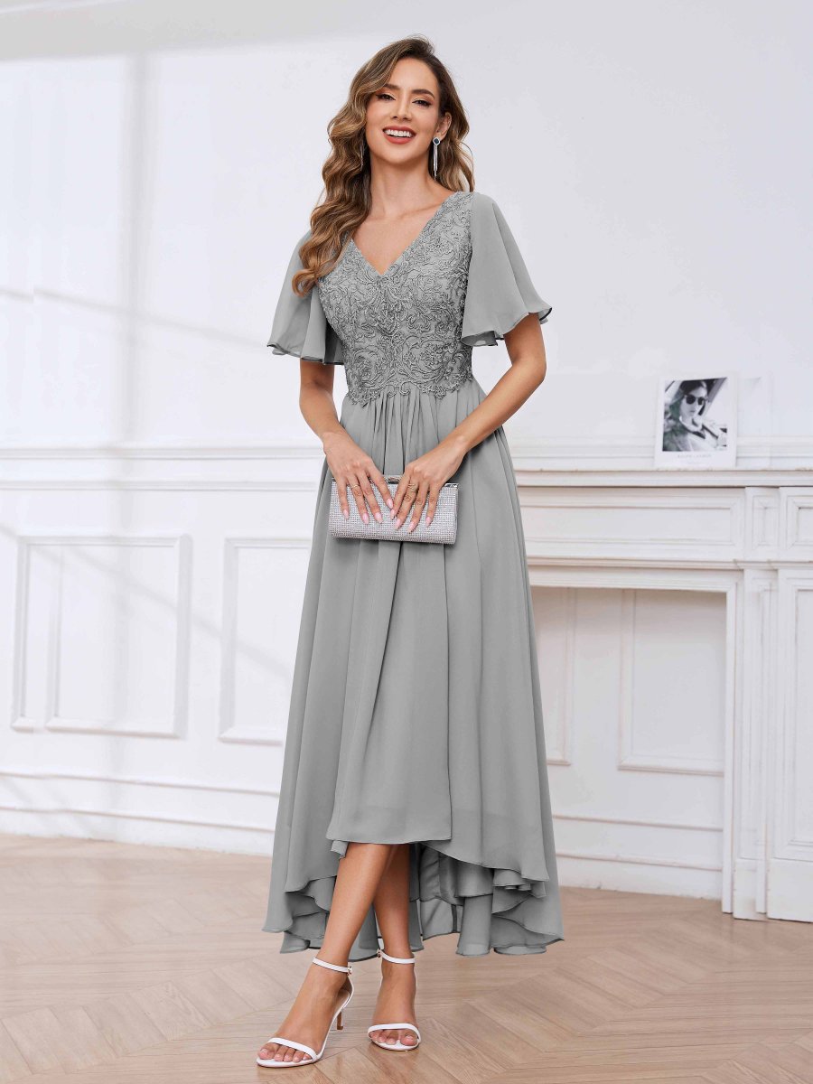 Robes Mère De La Mariée À Dentelle Appliqués Asymétrique À Lacets Abby – Image 8