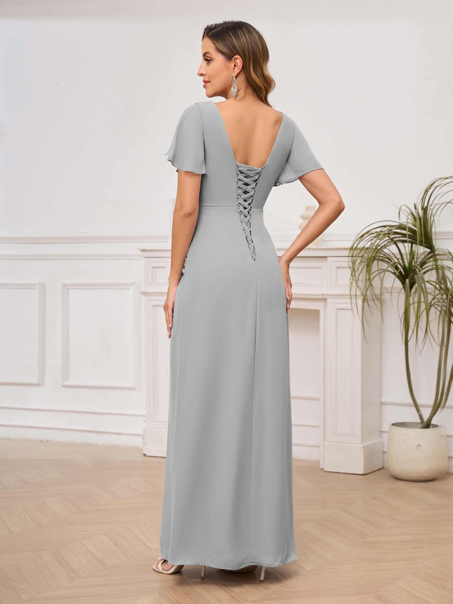 Robes Mère De La Mariée À Ruché Manches Courtes À Lacets Bethany – Image 6