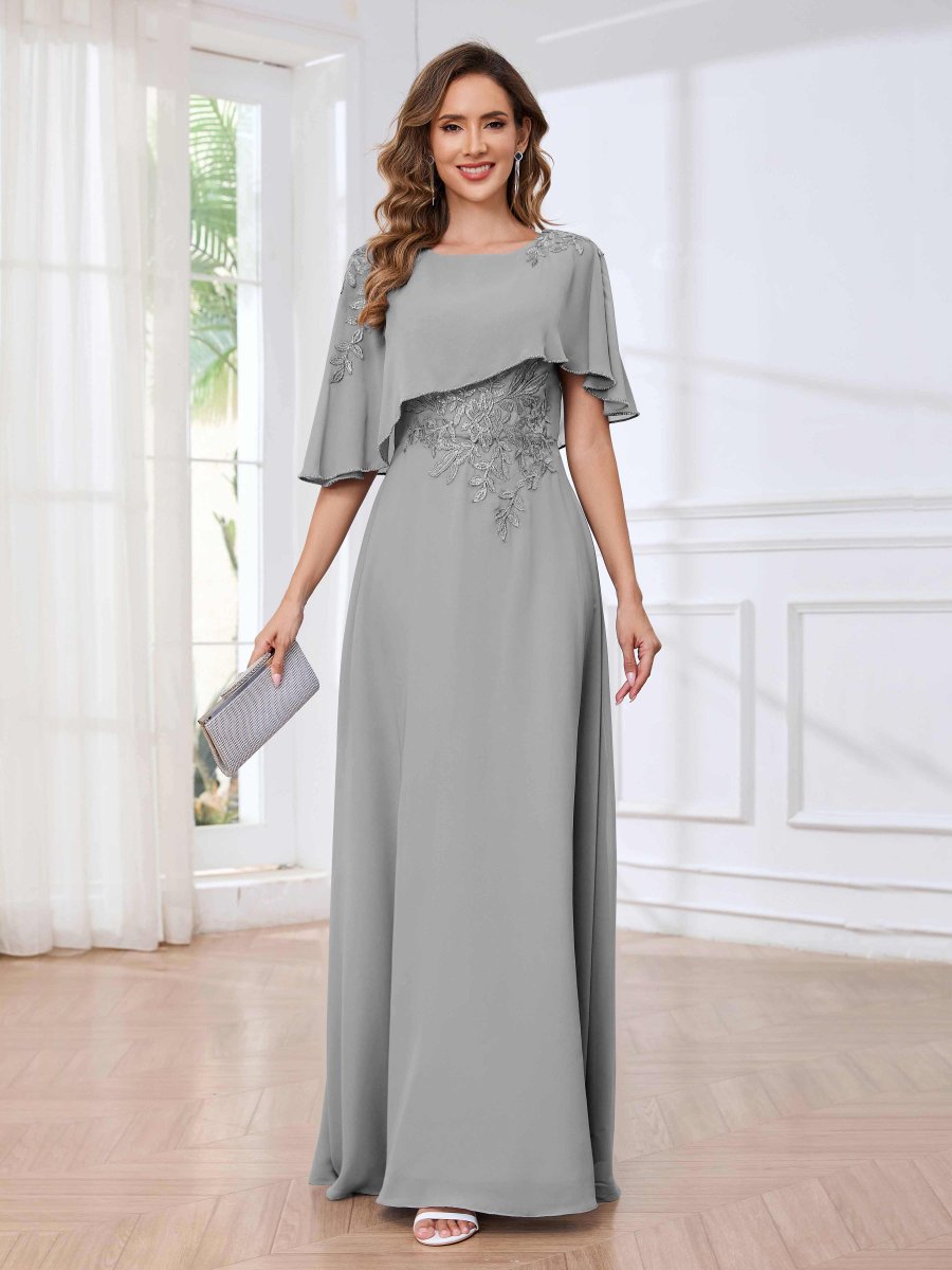 Robes Mère De La Mariée En Mousseline À Trou De Serrure Appliqués Col Cape Reyna – Image 4