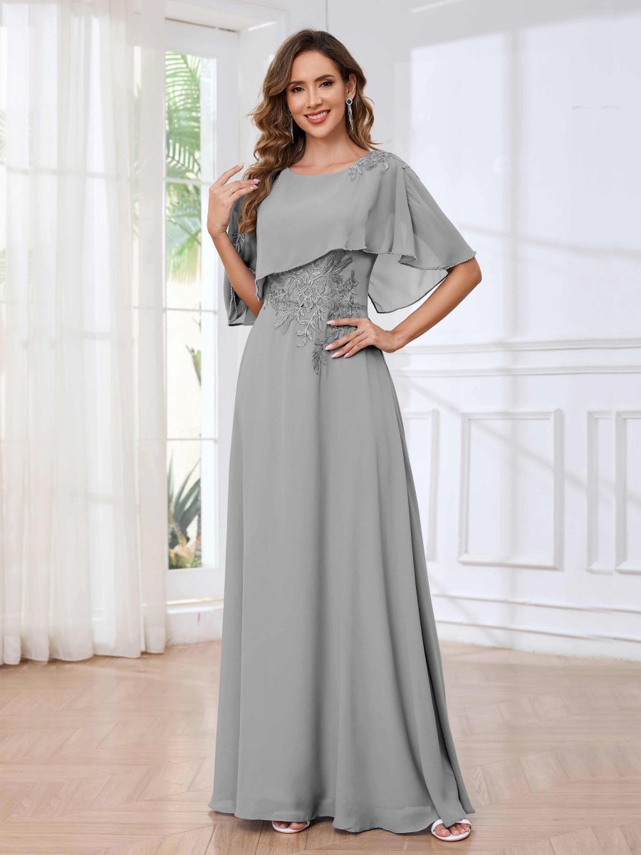 Robes Mère De La Mariée En Mousseline À Trou De Serrure Appliqués Col Cape Reyna – Image 5