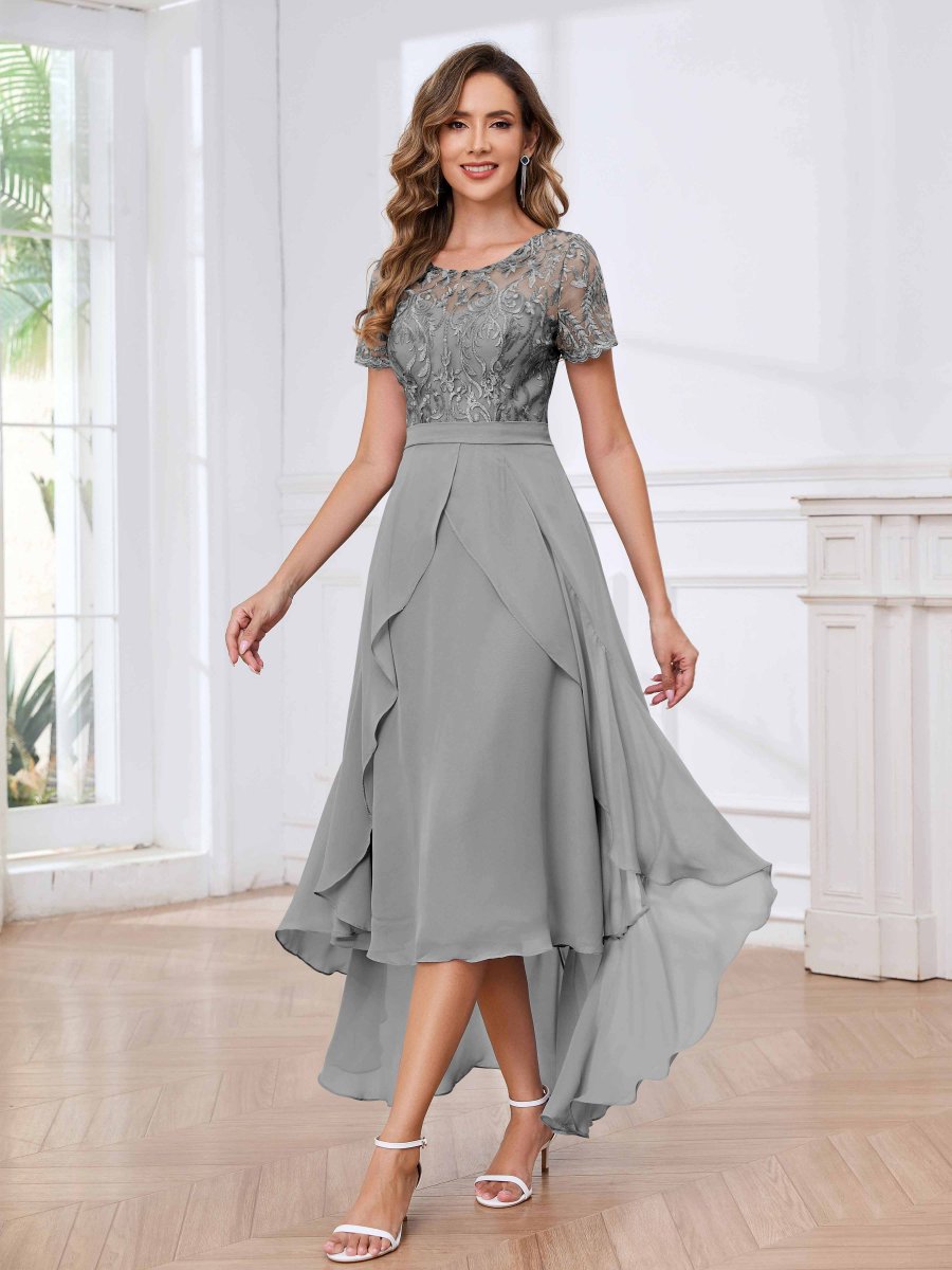 Robes Mère De La Mariée En Mousseline Dentelle À Illusion Asymétrique Sloan – Image 5