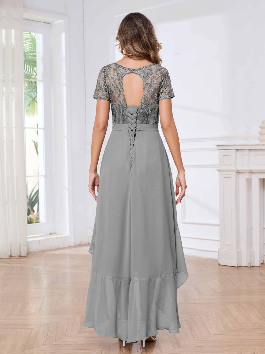 Robes Mère De La Mariée En Mousseline Dentelle À Illusion Asymétrique Sloan – Image 6