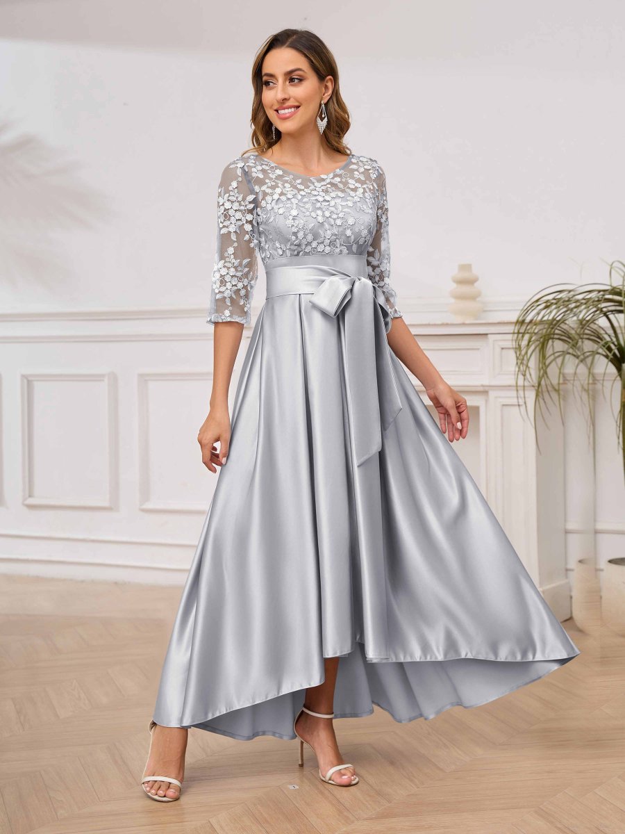 Robes Mère De La Mariée En Satin À Appliqués Illusion Avec Ceinture Amaia – Image 6
