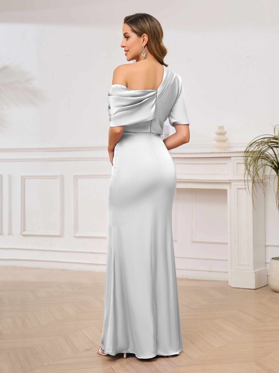 Robes Mère De La Mariée En Satin À Épaules Dénudées Colonne Flora – Image 7