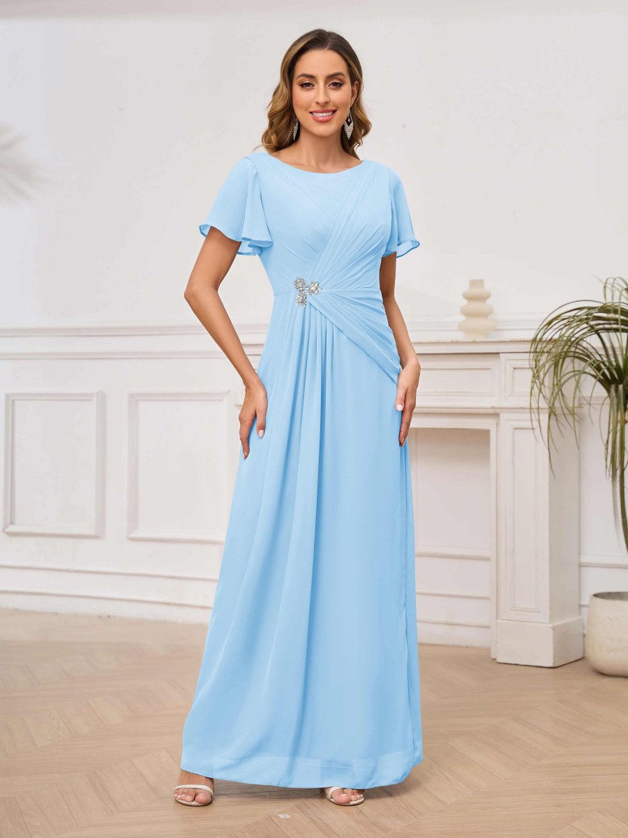 Robes Mère De La Mariée À Ruché Manches Courtes À Lacets Bethany – Image 7