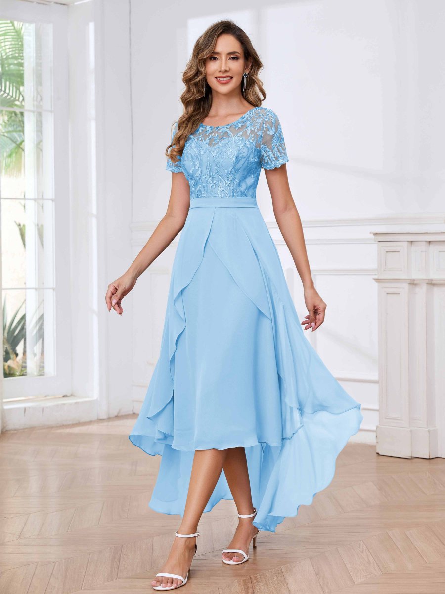 Robes Mère De La Mariée En Mousseline Dentelle À Illusion Asymétrique Sloan – Image 8