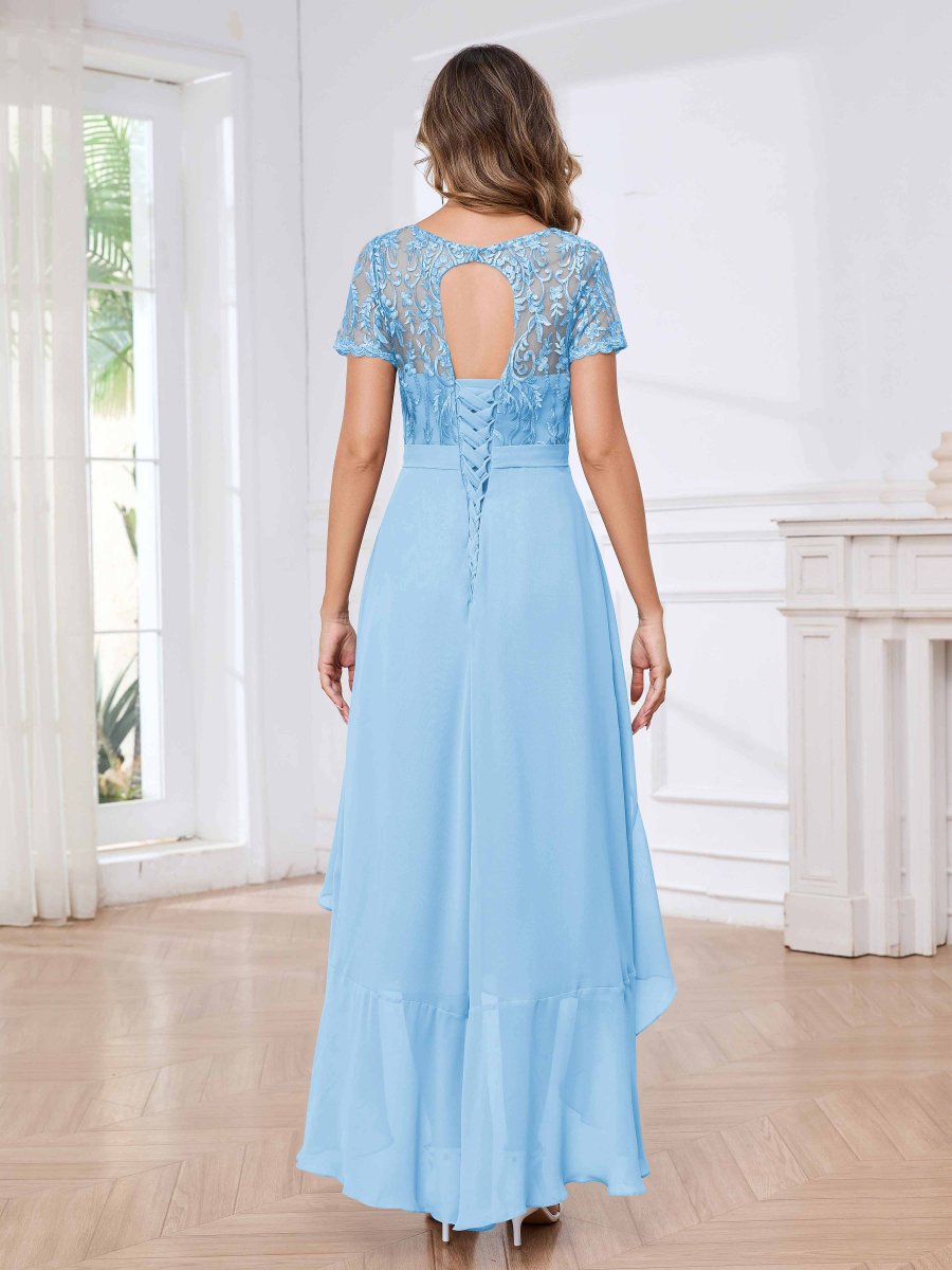 Robes Mère De La Mariée En Mousseline Dentelle À Illusion Asymétrique Sloan – Image 9