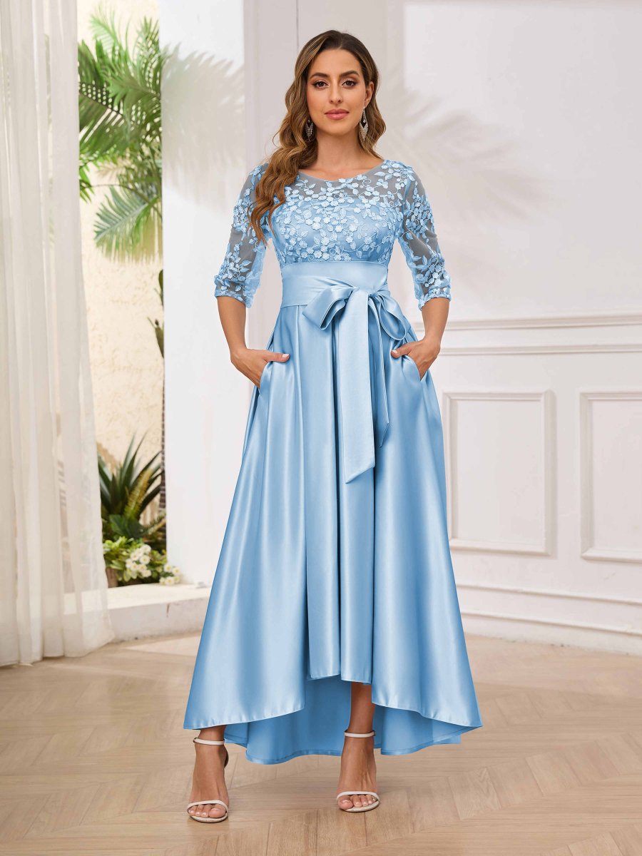 Robes Mère De La Mariée En Satin À Appliqués Illusion Avec Ceinture Amaia – Image 8