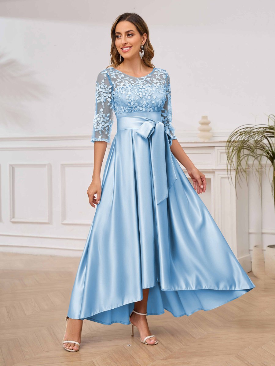 Robes Mère De La Mariée En Satin À Appliqués Illusion Avec Ceinture Amaia – Image 9