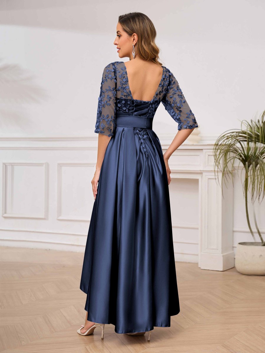 Robes Mère De La Mariée En Satin À Appliqués Illusion Avec Ceinture Amaia – Image 4